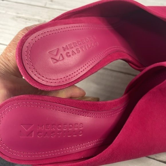 NWOT Mercedes Castillo Fuschia Suede IZAR HIGH Chunky Heeled Mules - Picture 10 of 12